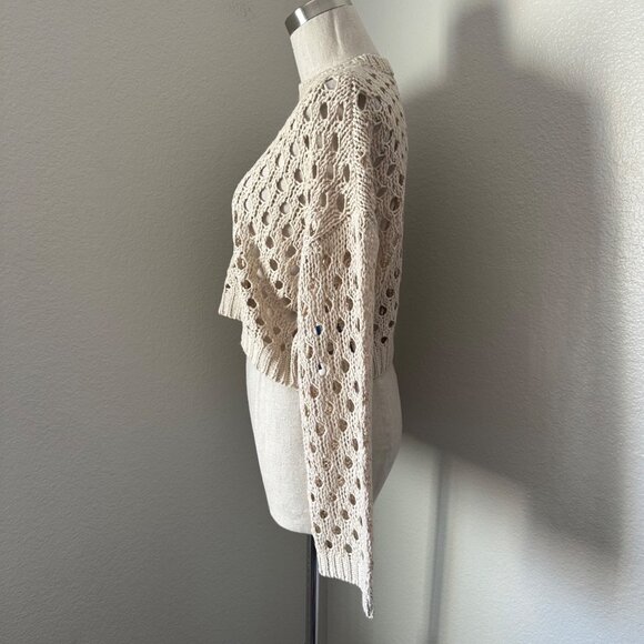 Arizona Rib Knit Open Stitch Pullover Sweater Crew Neck Long Sleeve Polyester Be - Picture 6 of 8